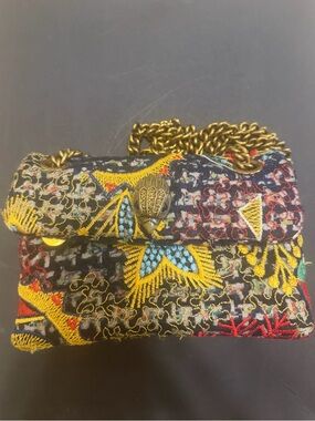Kurt Geiger Black Multicolor Embroidered Chain Crossbody Bag